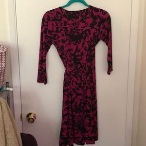 Lily Dresses - Black and Pink Floral Wrap Midi Dress Lily Dresses - Black and Pink Floral Wrap Midi Dress